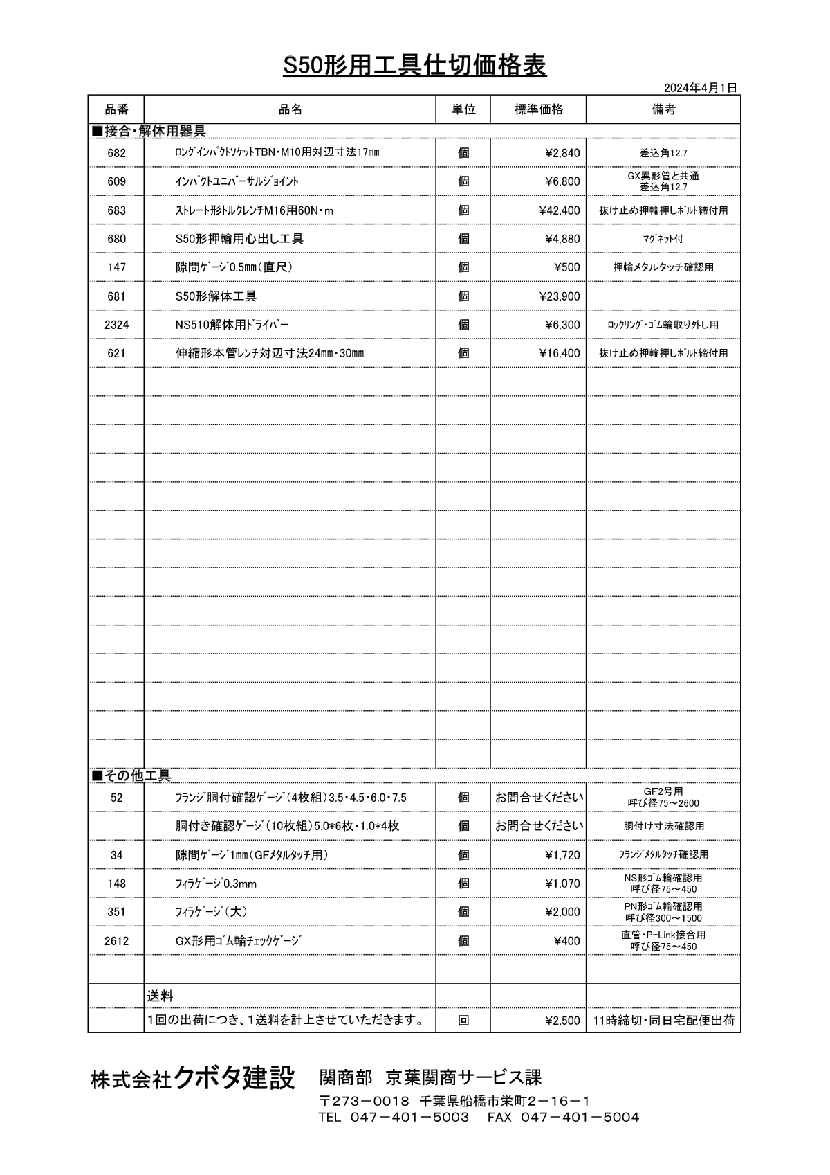 S50形ダクタイル鉄管用工具